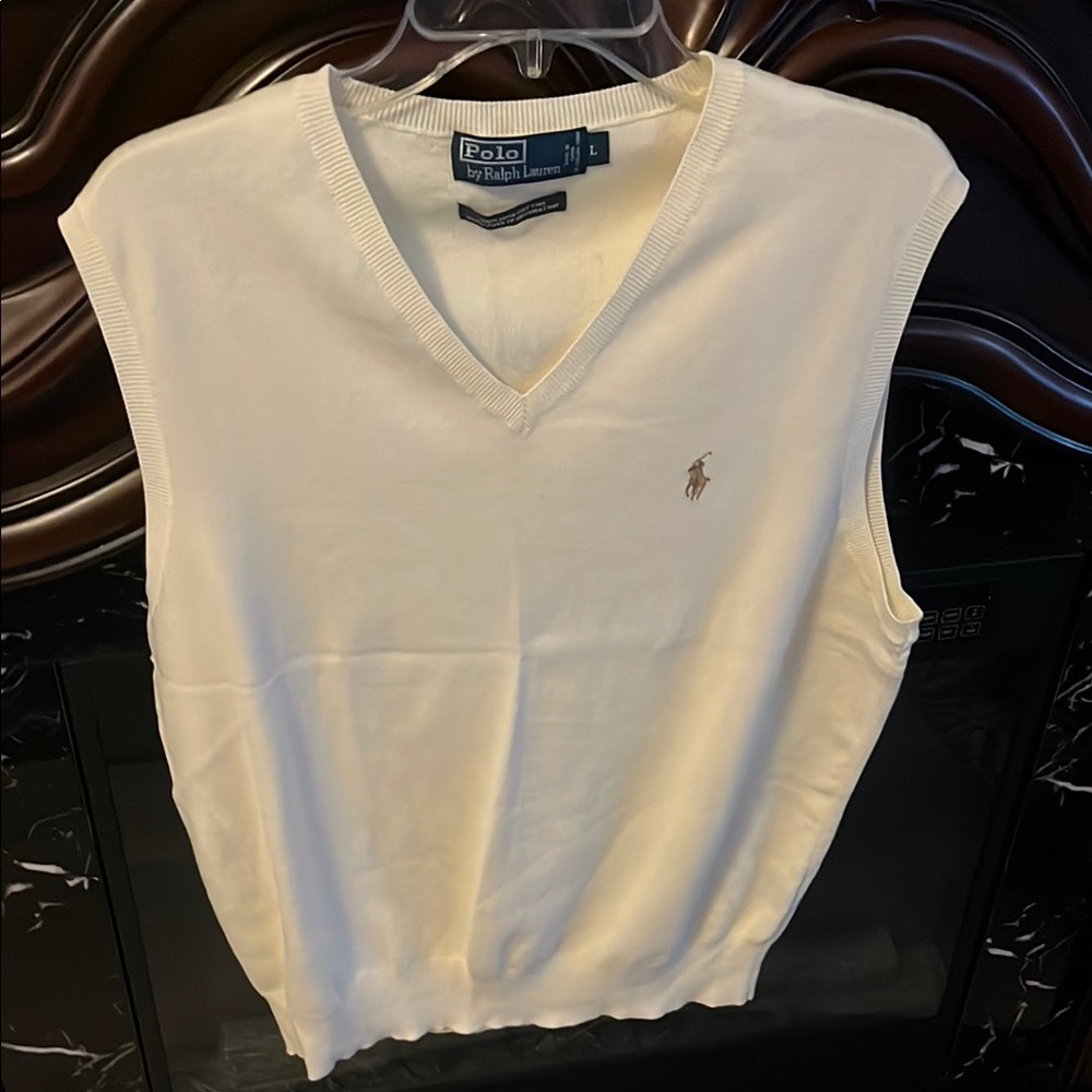 Polo by Ralph Lauren Men's V-Neck Sweater Vest in Cream with Embroidered Pony